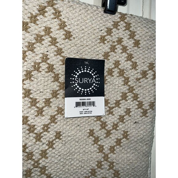 NEW Surya 20”x20” 100% Cotton woven throw Pillow case cover Beige Brown‎ Zip - Picture 2 of 4